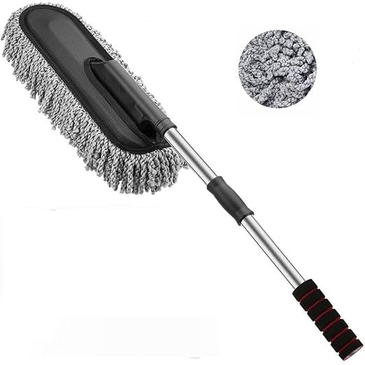 Microfiber Car Cleaning Duster Set of 2 with Extendable Handle & Mini Dashboard Brush | Soft Dust Remover for Car Interior & Exterior