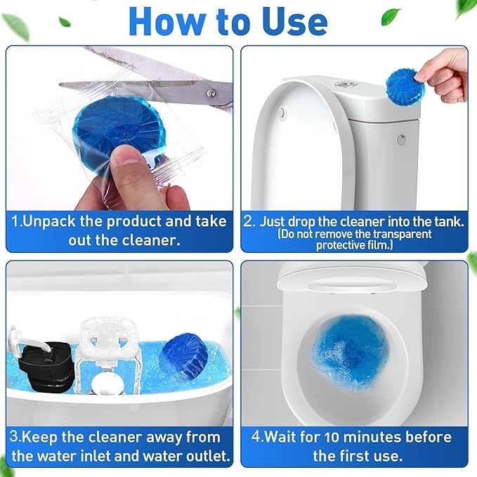 Automatic Toilet Bowl Cleaner Tablets | Long-Lasting Blue Toilet Cleaning Block for Stain, Odor & Germ Protection Pack Of 10