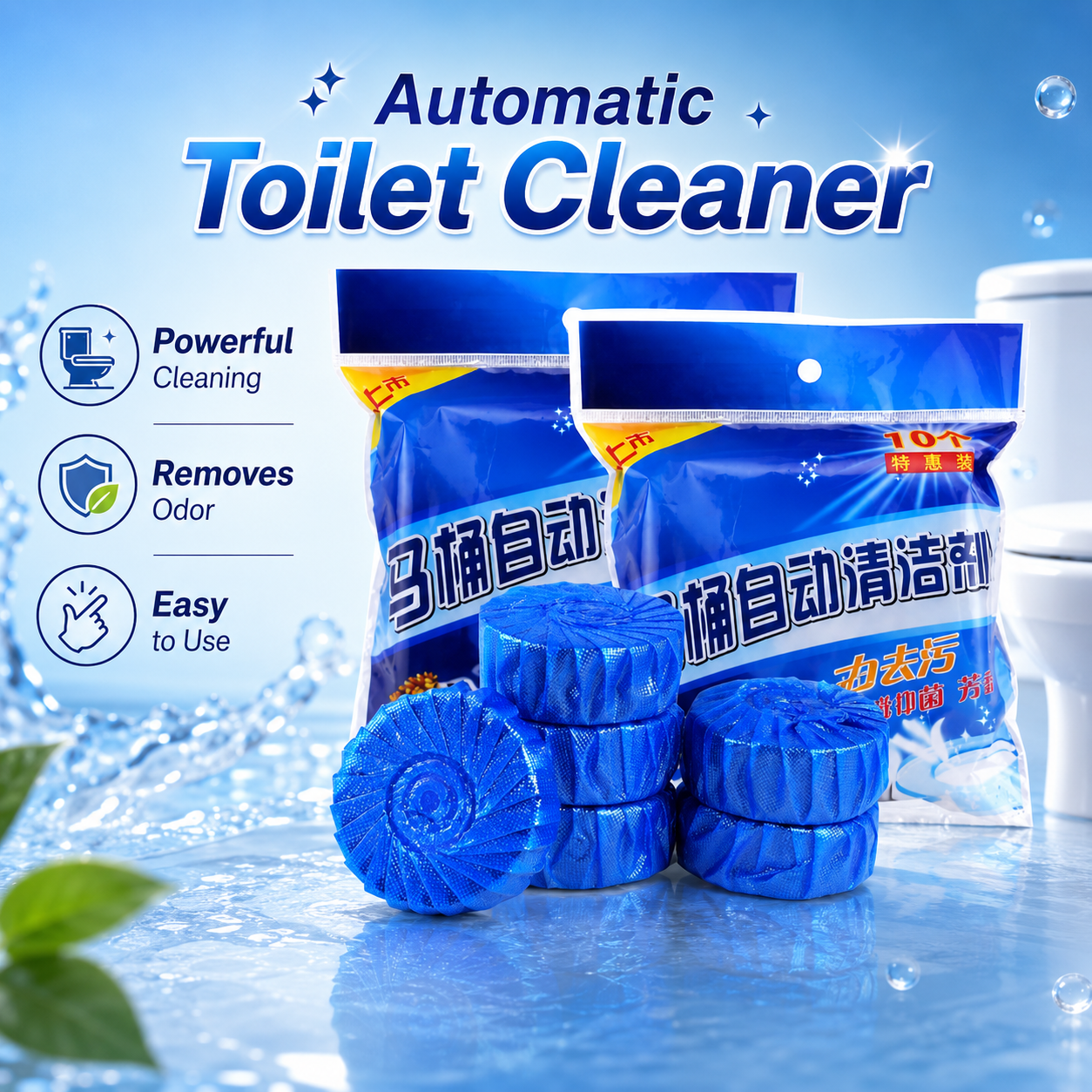 Automatic Toilet Bowl Cleaner Tablets | Long-Lasting Blue Toilet Cleaning Block for Stain, Odor & Germ Protection Pack Of 10