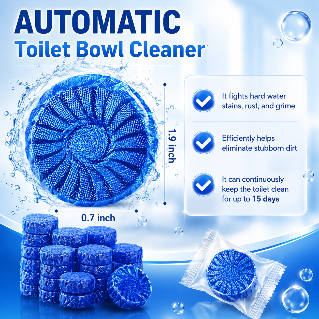 Automatic Toilet Bowl Cleaner Tablets | Long-Lasting Blue Toilet Cleaning Block for Stain, Odor & Germ Protection Pack Of 10