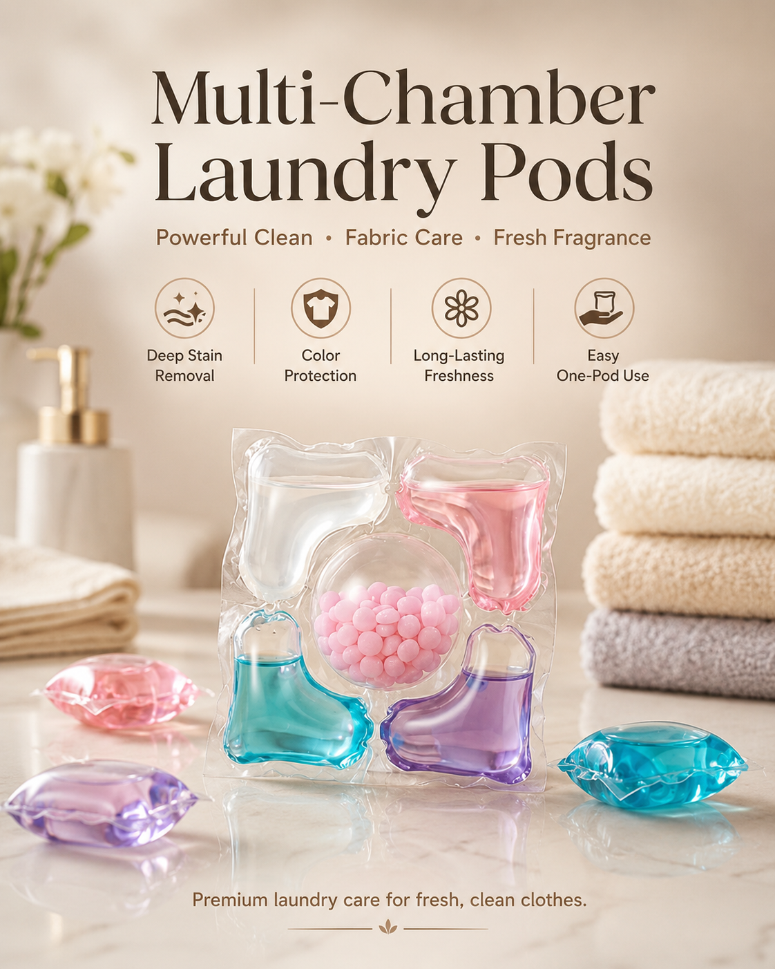 Laundry Detergent Pods for Washing Machine | 5 - in - 1 Liquid Laundry Capsules with Fragrance Beads | Stain Remover & Fabric Freshener Pods for Clothes Washing Pack OF 10