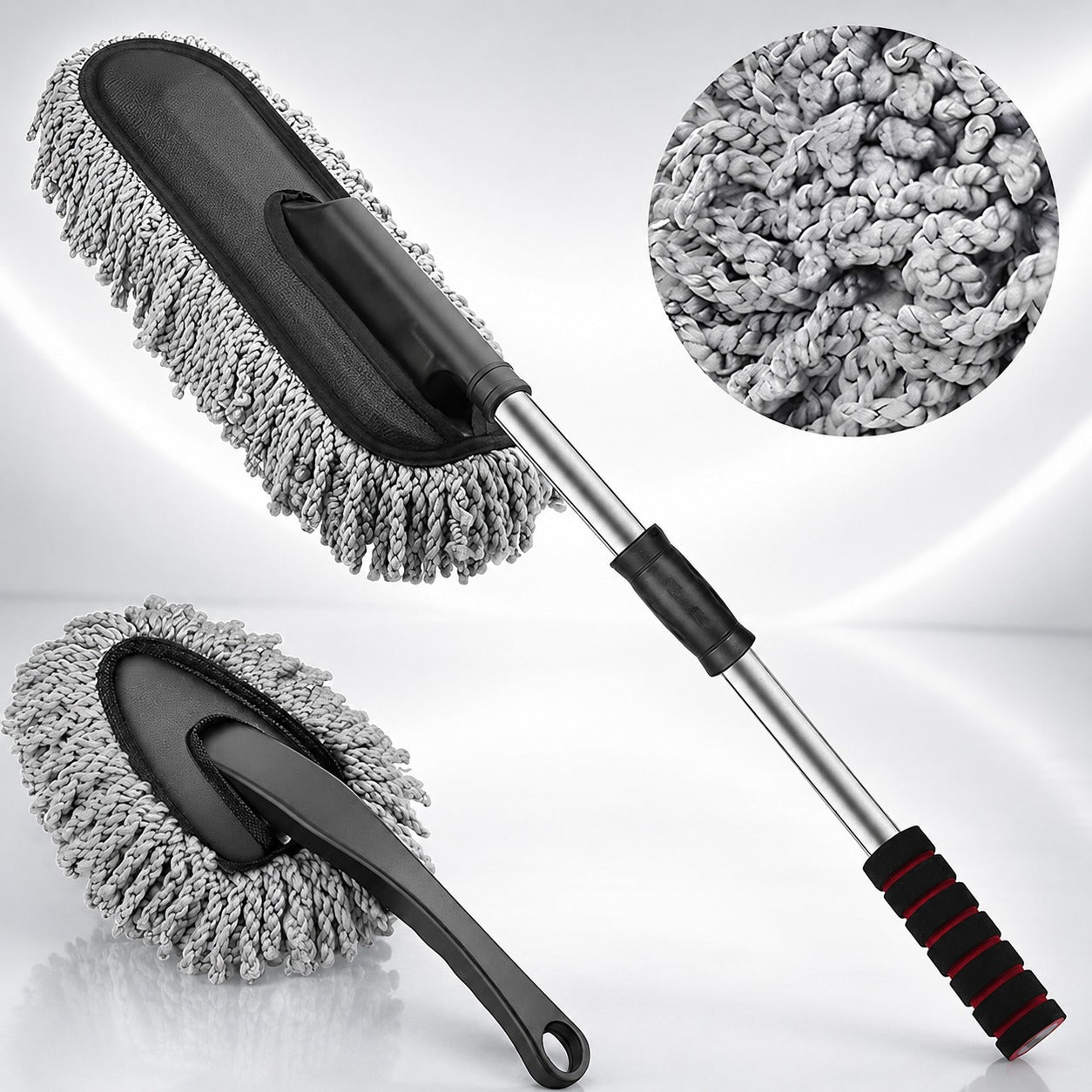 Microfiber Car Cleaning Duster Set of 2 with Extendable Handle & Mini Dashboard Brush | Soft Dust Remover for Car Interior & Exterior
