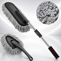Microfiber Car Cleaning Duster Set of 2 with Extendable Handle & Mini Dashboard Brush | Soft Dust Remover for Car Interior & Exterior